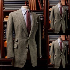 Herringbone Men's Suits Vintage Tweed Winter Outdoor Coat 2Pcs Casual Jacket