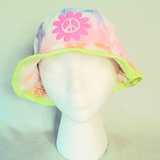 Sugar Jade Bucket Hat One Size Multicolor Pastel Tie Dye Pink Flower Peace Sign 