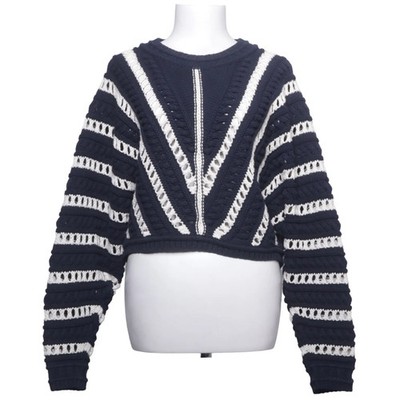 Ba&sh, Strickpullover, Größe: M, Blau/Weiß, Baumwolle/Polyamid, Chevron #zqa
