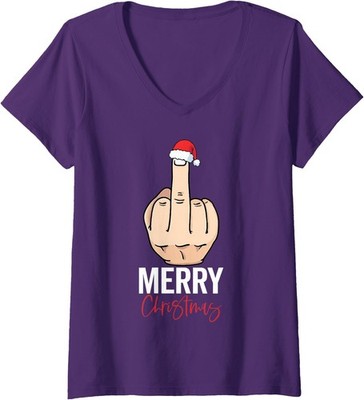 Middle Finger Merry Christmas Design Funny Middle Ladies' V-Neck Tshirt