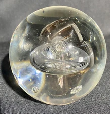 Art Glass Paperweight-Hand Blown-Controlled Bubbles-Clear-Swirls-1.5 lbs-VTG