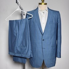 1970s Sterling's Suit Mens 40L 33x29 Blue Textured Vintage 2-Button Formal