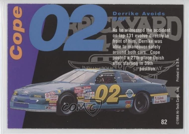 1995 Hi-Tech Brickyard 400 Derrike Cope #82 - Image 2 of 2