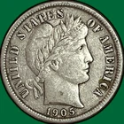 1905 Barber Dime Extremely Fine XF Coin #44470