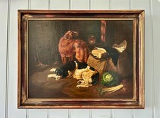 OLIO SU TELA SCUOLA INGLESE XIX SECOLO RAFFIGURANTE SCENA DI CACCIA CANI UCCELLINI