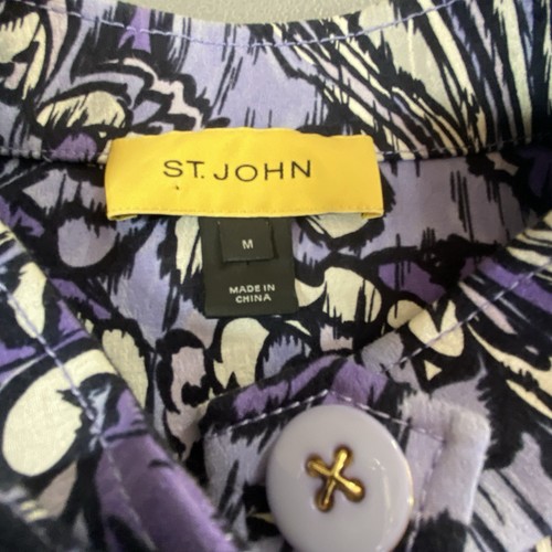 St John Womens Blazer Jacket Size M Purple Floral Paisley Buttons silk blend - Picture 2 of 15