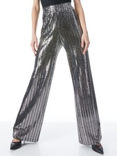Alice + Olivia Elba Silver Black Wide Leg Pants Medium