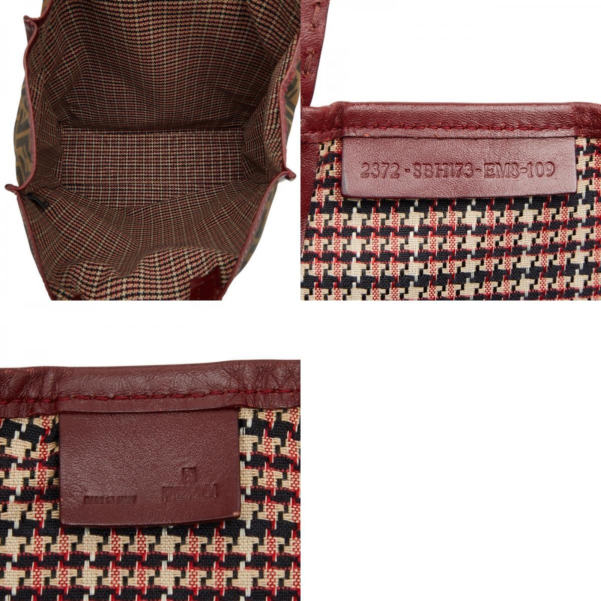 FENDI Zucca Horse Motif Canvas Leather Tote Bag Brown Red Women Used Authentic thumbnail 10