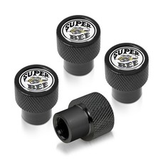 Dodge Supper-bee Logo In White On Black Aluminum Tire Valve Stem Caps