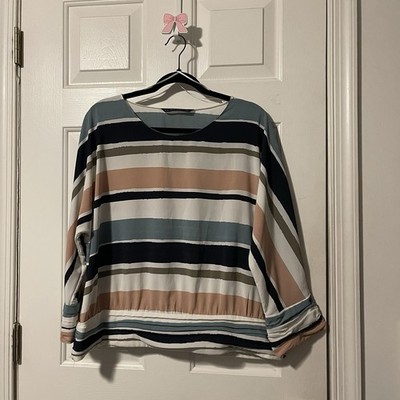 Zara Basic Collection Women s XL Striped Blouse Top Oversized Long Multicolor