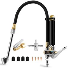 Tire Inflator with Pressure Gauge 10-120 PSI Rubber Hose Quick Connect Coupler