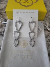 Kendra Scott Beaded Ainsley Heart Linear Earrings Silver NWT 98 Pouch Gift BOX