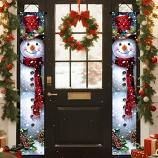 Nuxovilar Merry Christmas Doors Banner Snowman for Front Porch Sign with Pattern