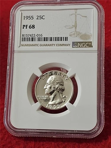 1955 PROOF WASHINGTON SILVER QUARTER   NGC PF 68    NO SPOTS     #T0557