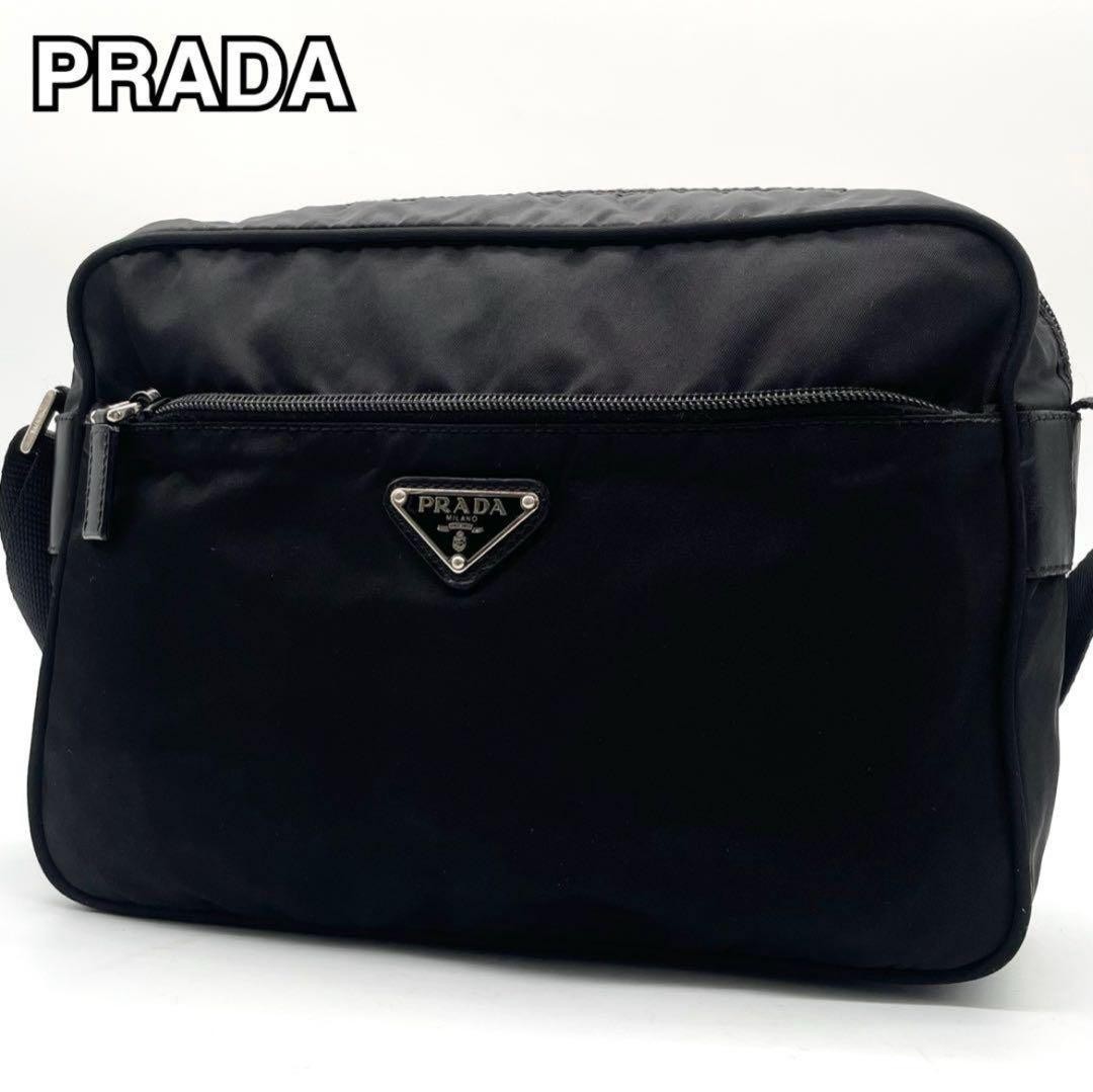 Rare PRADA Shoulder Bag Nylon Leather Triangle Logo Black Crossbody Camera Bag