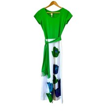 Vintage 60s Alfred Shaheen Hawaiian Dress Maxi Gown Green Floral Womens Small