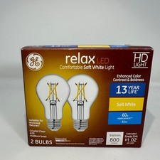 GE Relax LED HD Bulbs A19 Medium Base Edison Style Dimmable Soft White LED 2 pk