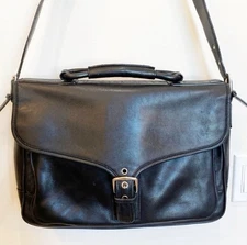 Coach Vintage Black Leather Commuter Laptop Messenger Briefcase Bag Unisex 5248