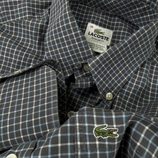 Lacoste Mens Shirt Size 38 Small Gray Blue Plaid Regular Fit Button Down Preppy