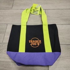 Trader Joe's Halloween Trick Or Treat Canvas Tote Bag Black Purple Green 2025