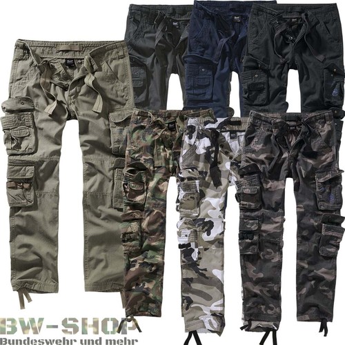 BRANDIT HOSE PURE VINTAGE SLIM FIT NEU CARGOHOSE LANG BW ARMY OUTDOOR CARGO - 第 1/11 張圖片