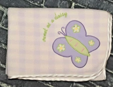 Lambs & Ivy Purple Lavender White Checks Sweet As A Daisy Butterfly Baby Blanket