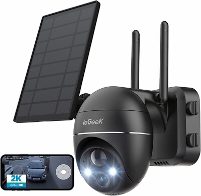 ieGeek 2K Wireless Outdoor WiFi Solar Security Camera Home 360° PTZ Battery CCTV