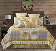 Farmhouse Sunflower Country Patchwork Floral Sunshine Lodge King 3-Pc Quilt Set