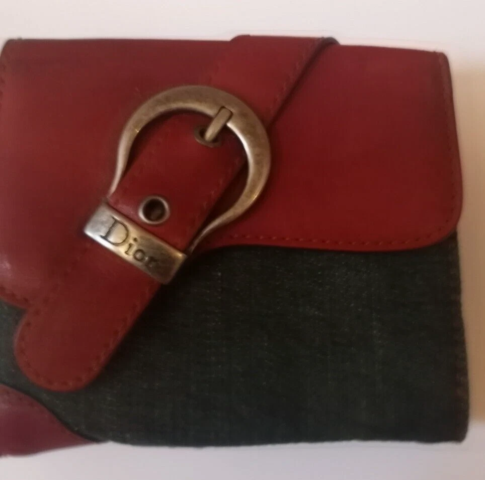 Portefeuille selle Christian Dior Gaucho Kaki Rouge Bordeau   Portefeuille triple