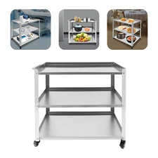 3 Tiers Stainless Steel Trolley Cart Utility Serving Storage Rolling Car Shelf