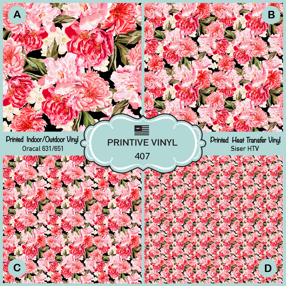 Watercolor peony flowers Patterned Iron on, Printed HTV, Adhesive Vinyl- 407