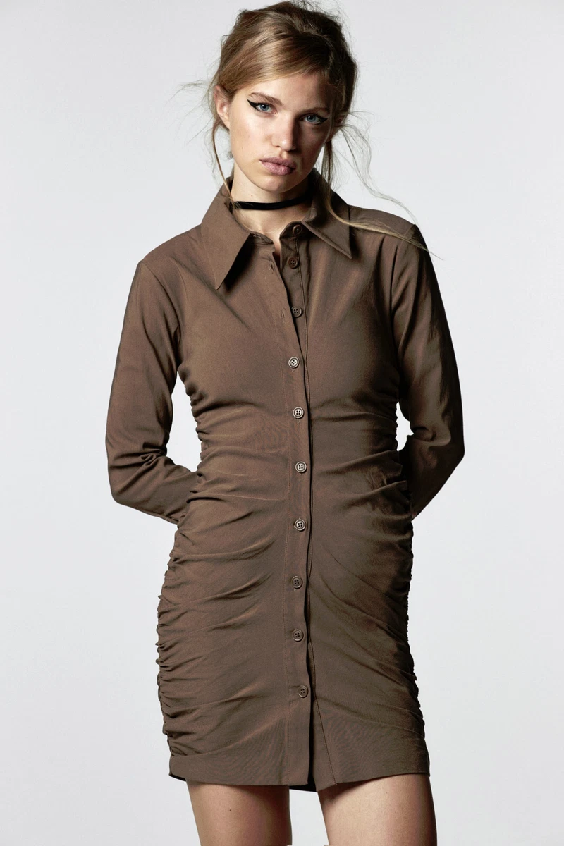 Zara brown cheap shirt dress