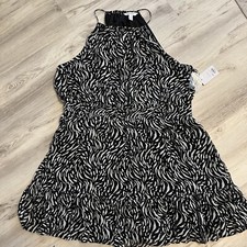 Nine West XX Large Mini Dress Halter Lined Summer New Zebra Print Black White