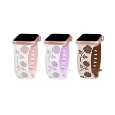 Rose Floral Engraved Strap For Apple Watch Band 44mm iWatch 9 7 se 6 5 8 ultra 2