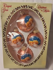 Christmas By Krebs Glass Ornaments with Crowns 4 Angels Made in USA Pink Peach