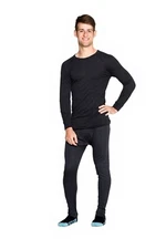Mens 2 Piece Set Wool Blend Thermal Long Sleeve Top & Long Johns Black
