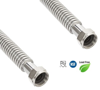 2-PC 1'' FIP X 24'' Corrugated Stainless Water Heater Supply Connector Hose Lines 