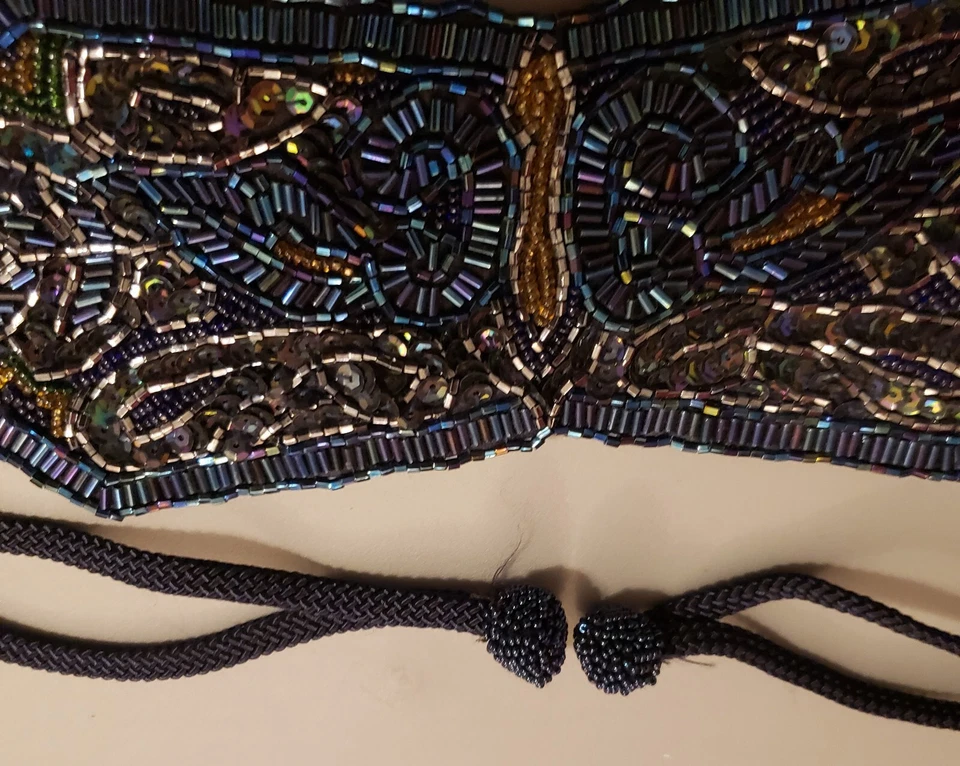 Cinturón Hecho a Mano Christian Dior Ceintures Formal Lentejuelas Cuentas Azul y Dorado Foto 3 de 4