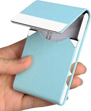 Junelsy Professional Business Card Holder Case PU Leather Metal Name Card Holder