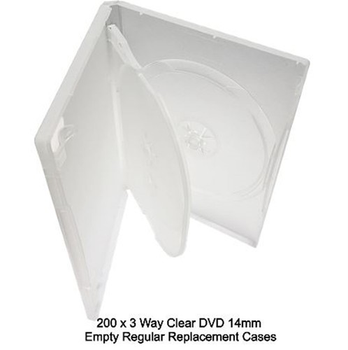 3 Way Triple Clear DVD 14mm Holds 3 Discs Empty Replacement Regular Case LOT - Afbeelding 37 van 38