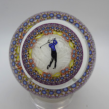 1990 Perthshire Glass Millefiori PP81 Large GOLFER Lace Ground Paperweight