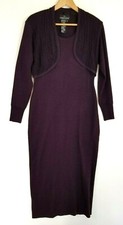Carole Little Dress M Medium Purple Black Sparkle Faux Jacket Long Round Neck