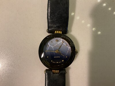 Retro Black Ricardo Watch, Multifaceted Crystal, Blk Leather Band, Free Shipping