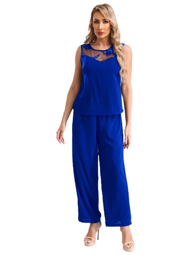 Womens 3 Piece Chiffon Pant Suits Tank Top Cardigan and Pants Evening Outfits - Picture 62 of 95