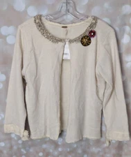 Free People Women's Ivory Wool & Angora Blend Single Button Sweater 3/4 Sleeve L