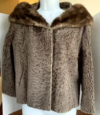 Black Persian Lamb Jacket With Mink Collar Size Small/Medium Vintage ATTRACTIVE