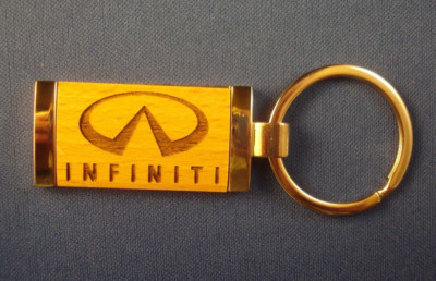 Great Gift - Infinity Key Chain, Engraved in Chrome Framed Wood - New