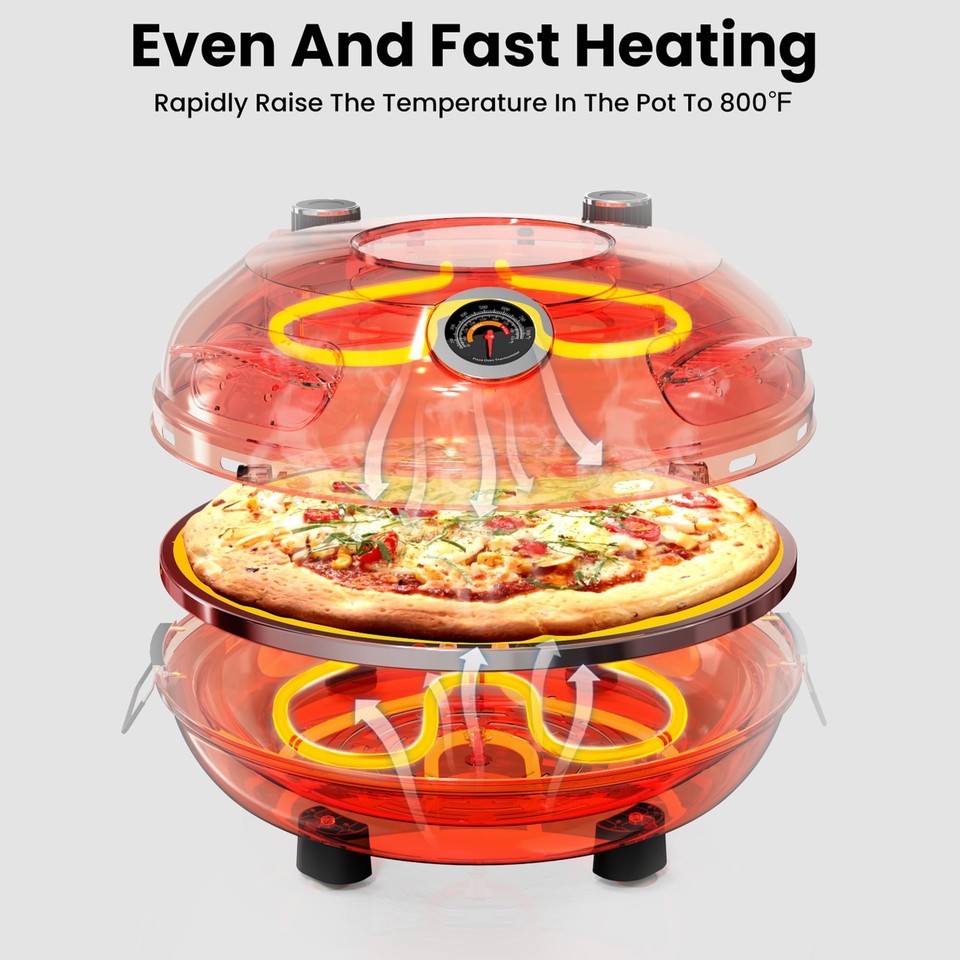 12 Inch Countertop Pizza Oven - 1200W Portable Indoor/Outdoor Pizza Maker Heats To 800°F