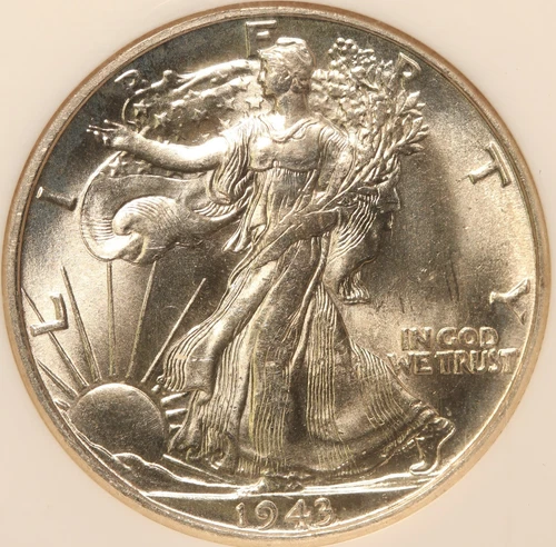 1943 S Walking Liberty Half Dollar, NGC MS64, Very Choice BU, Super Lustrous!