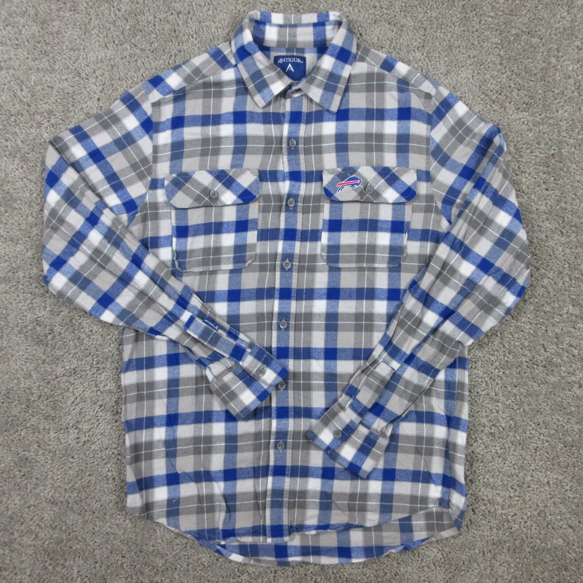 Buffalo Bills Shirt Mens Small Gray Blue Plaid Antigua Flannel  display picture 1